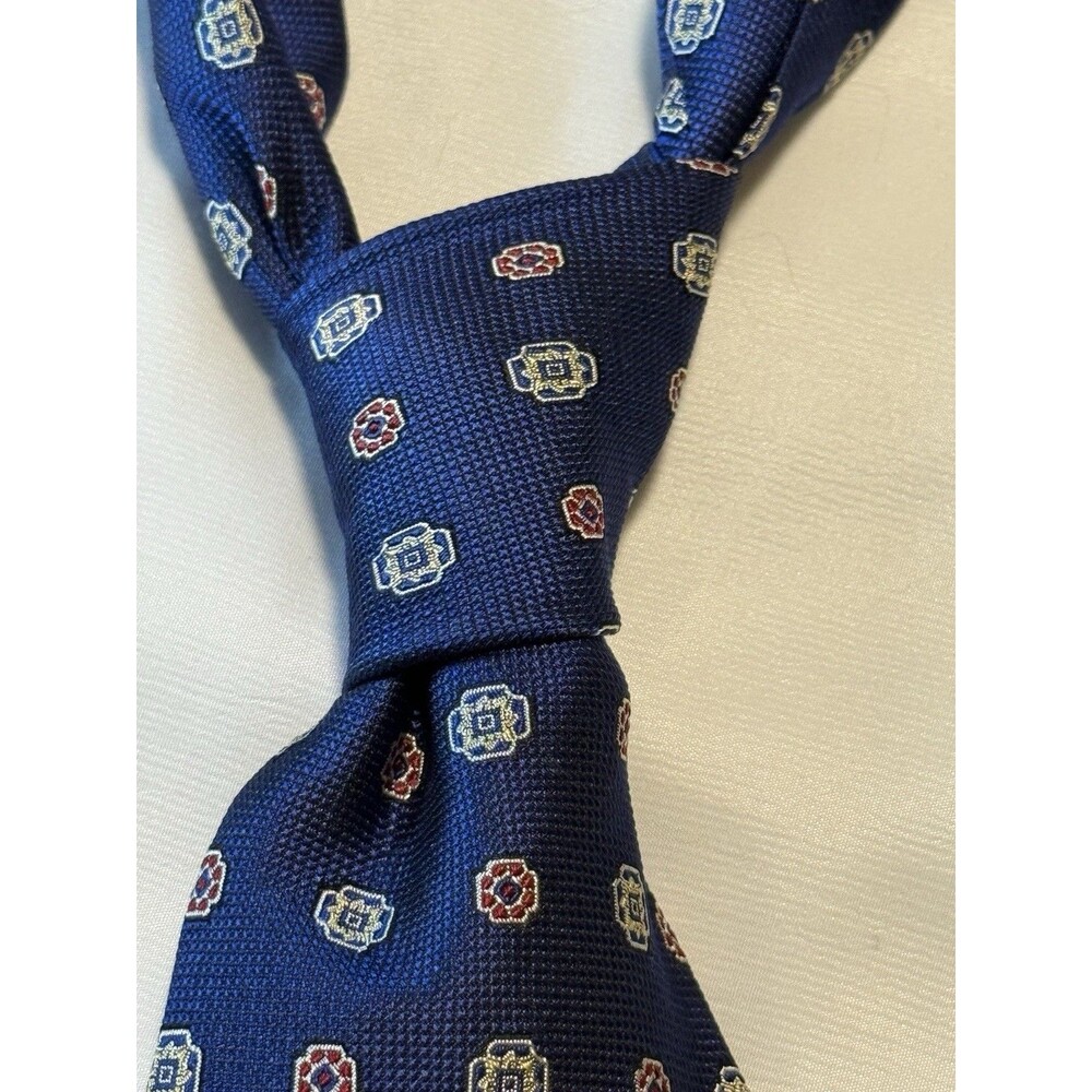 Brooks Brothers 100% Silk Tie Blue Geometric Medallion USA Made Italian Fabric